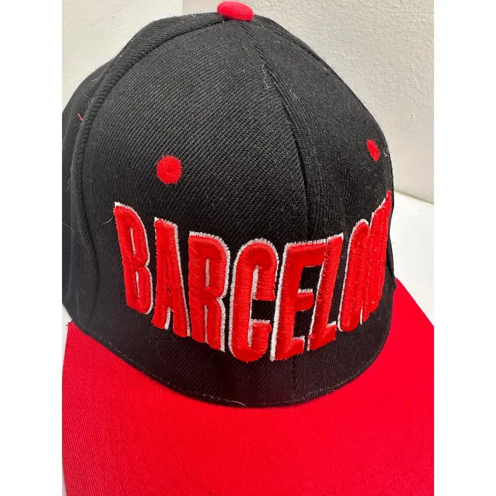 Barcelona 3D Embroidered Snapback Baseball Hat Black Red